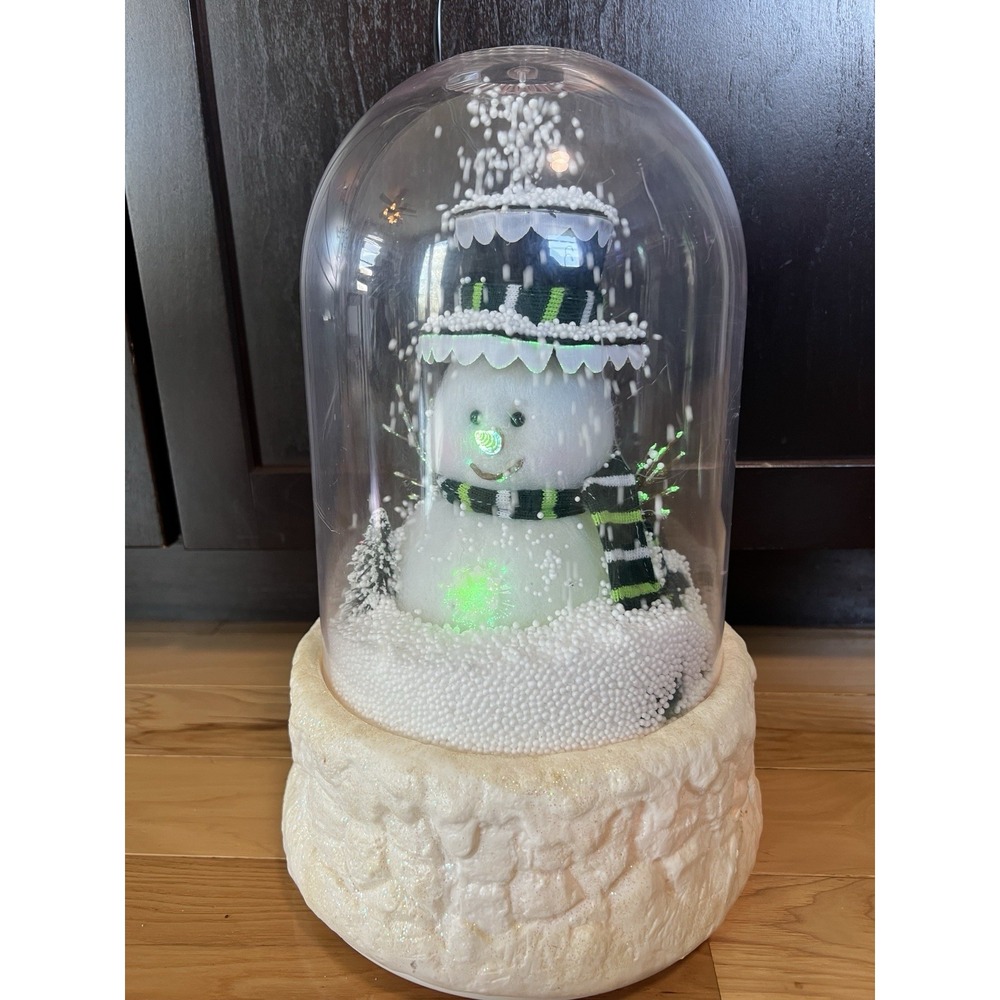 VTG-CARLTON CARDS CHRISTMAS PLASTIC DOME~FIBER OPTIC Snowman BLOWS‎ SNOW~MUSICAL
